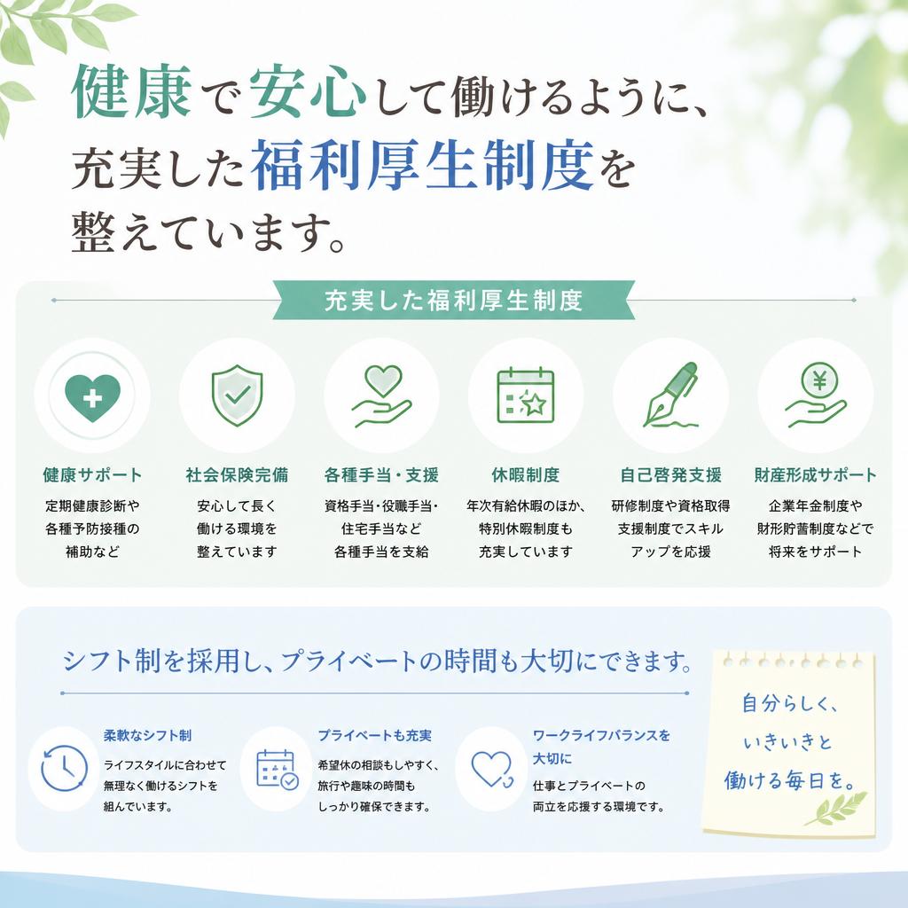 充実の福利厚生と働きやすい環境